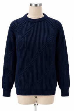 Blarney Ireland 100% merino wool chunky thick navy heavy raglan sweater XL
